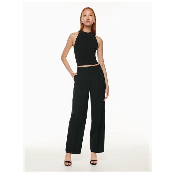 Babaton Aritzia Sculpt Knit Mockneck Halter Top Sz Small Black Ribbed Minimalist - Picture 1 of 16